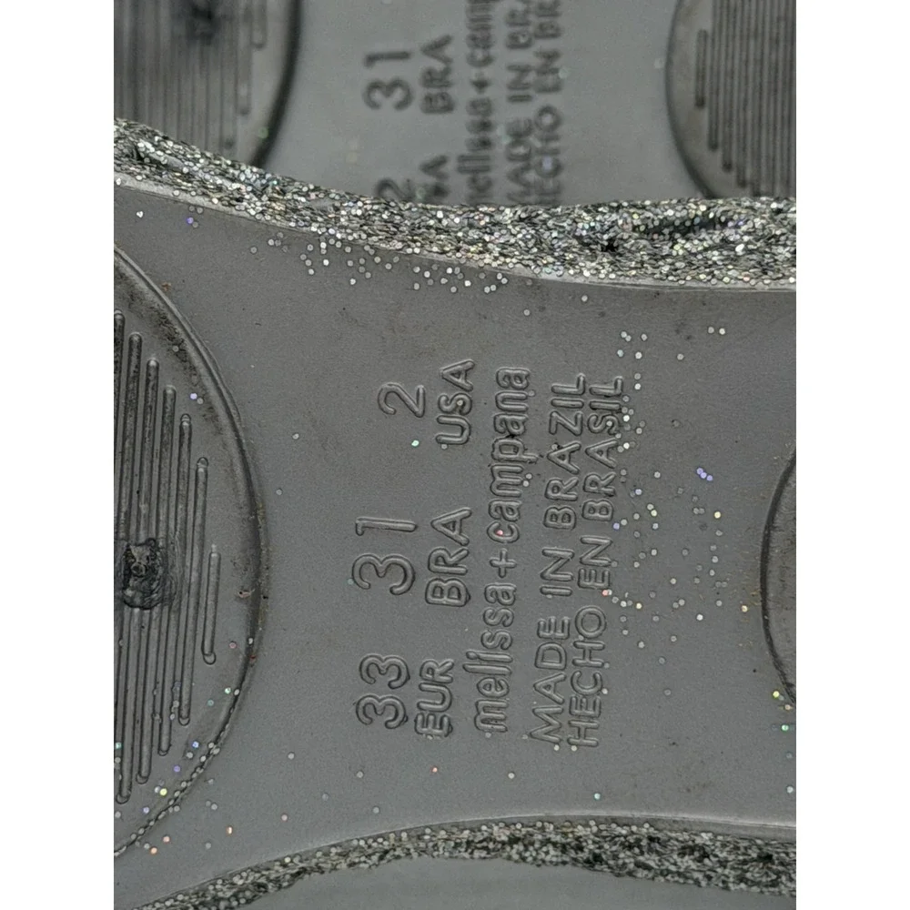 MELISSA CAMPANA ZIG ZAG IV SILVER GLITTER SLIPPERS GIRLS SIZE 2